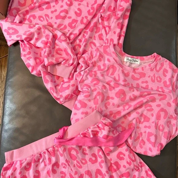 Vibrant Pink Animal Print Pajama Three Piece Set - Picture 1 of 2